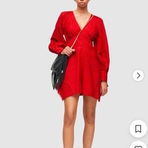 All Saints Irina Broderie Red Dress  Long Sleeve Red Size 6